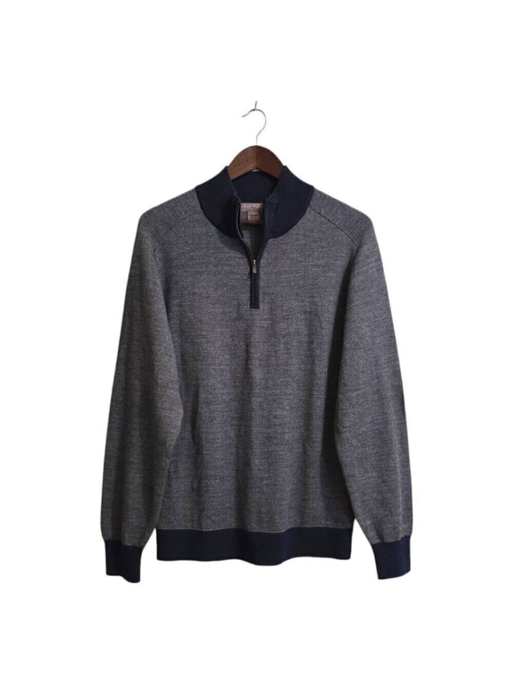 Daniel Cremieux Signature Collection Navy Merino Wool Quarter Zip Sweater Sz L